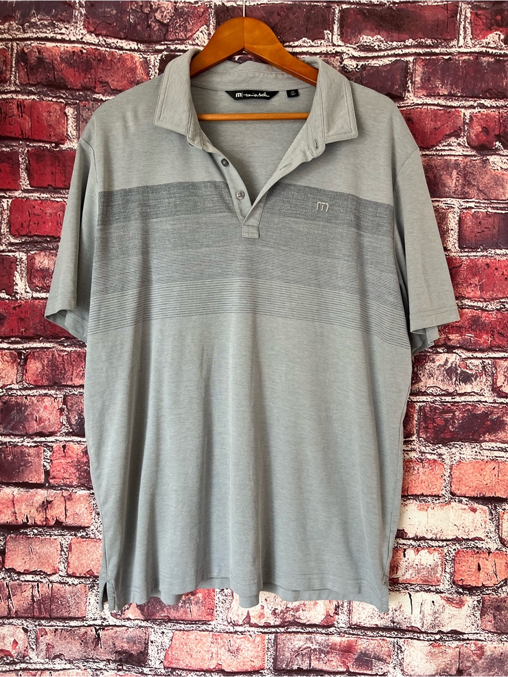 Travis Mathew Light Gray Striped Short-Sleeve Polo